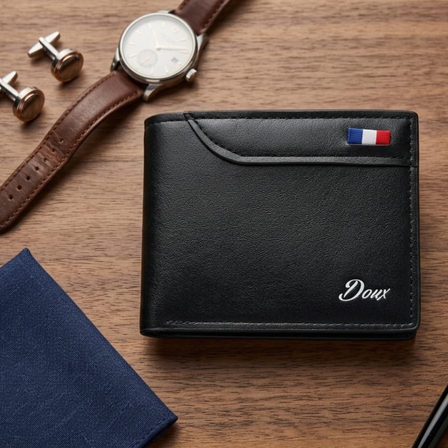 DOUX Men's Premium Brown Leather Bifold Wallet